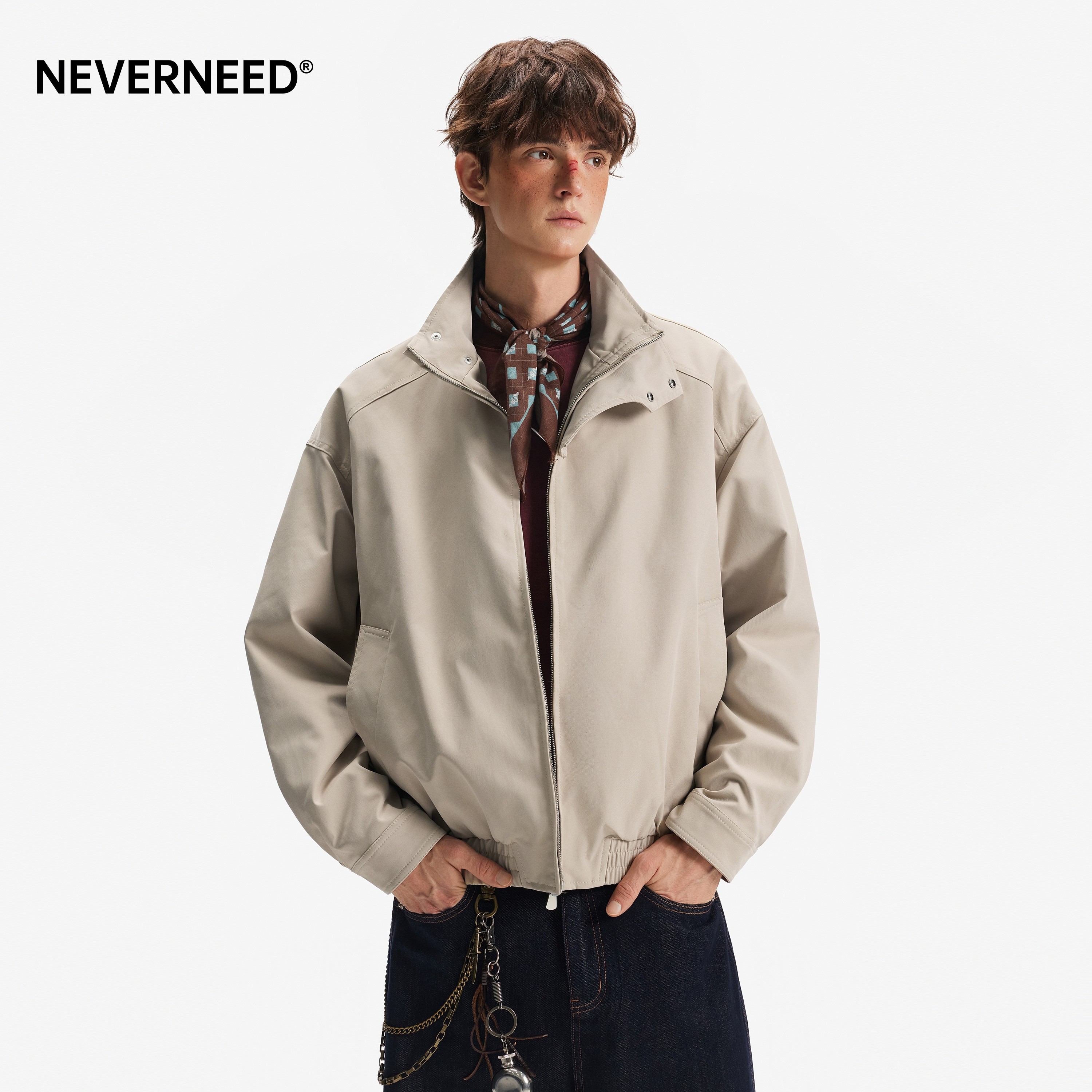 NEVERNEED双拉链立领工装教练外套男女春季美式潮牌boxy短款夹克,男装,夹克,淘宝优惠券,粉丝福利购,淘宝优惠卷