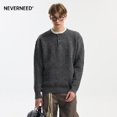 复古含绵羊毛针织衫 NEVERNEED亨利领套头毛衣男秋冬季 美式 上衣潮