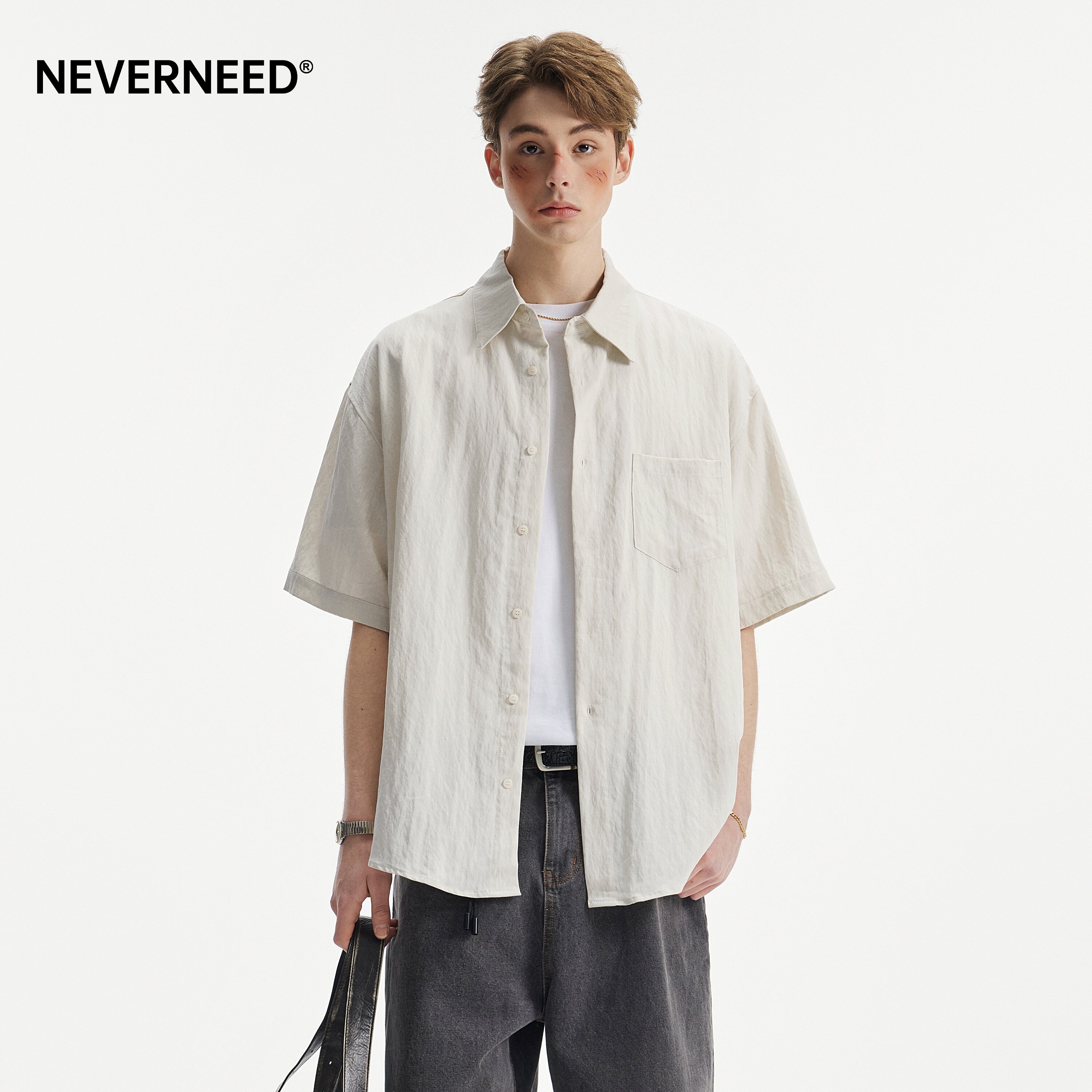 NEVERNEED莱赛尔短袖翻领衬衫男图片