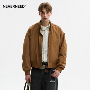 飞行外套 休闲廓形短款 NEVERNEED美式 高街cleanfit立领夹克男秋季