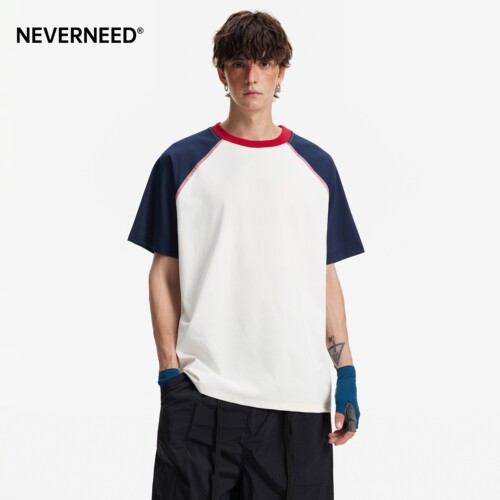NEVERNEED索罗娜撞色圆领T恤男
