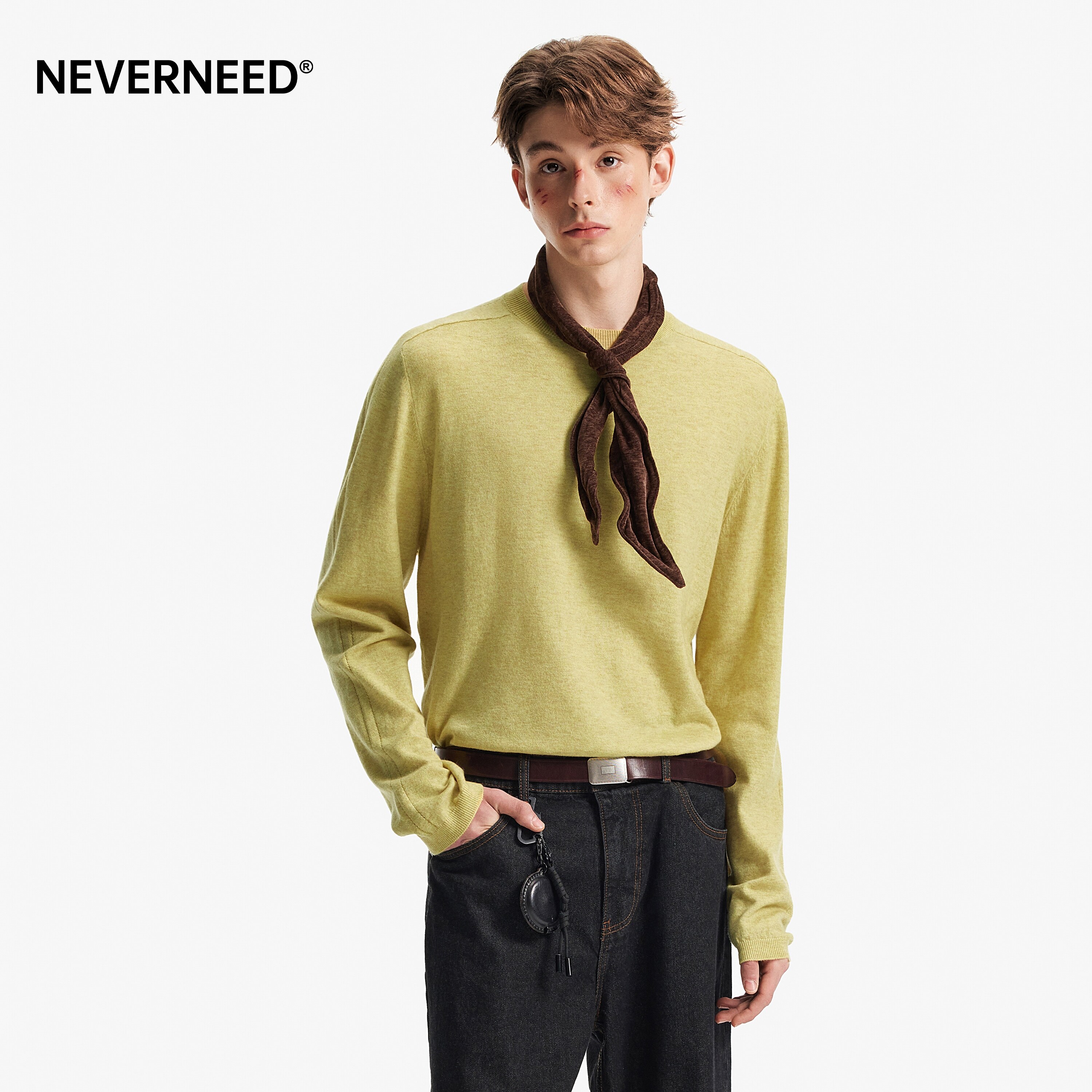 NEVERNEED绵羊毛圆领毛衣男女秋图片