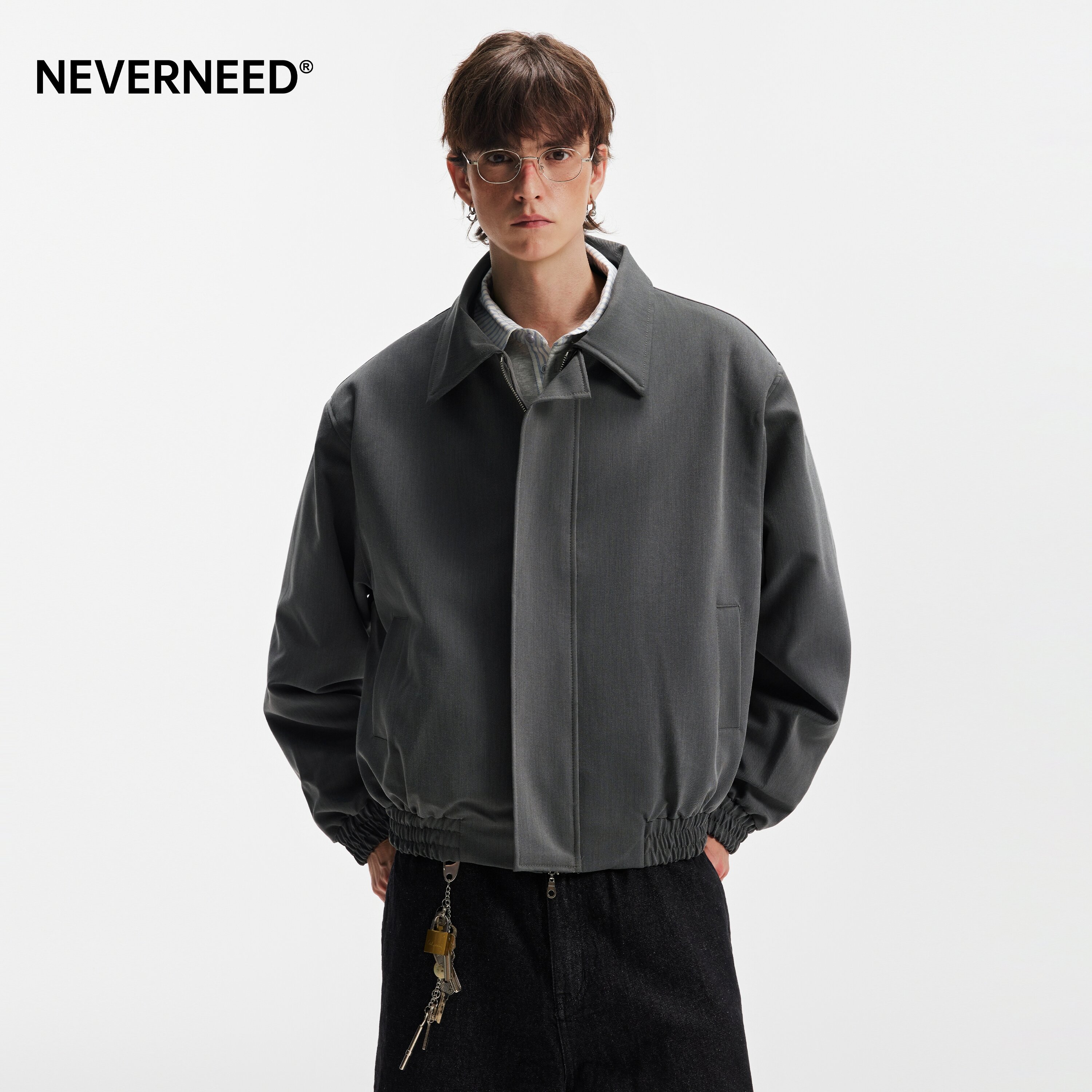 NEVERNEED双拉链教练夹克男女春图片