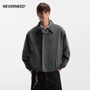 NEVERNEED双拉链垫肩教练夹克男女春季美式潮牌bomber飞行员外套