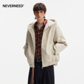 NEVERNEED座山雕连帽棉衣男女冬季 美式 PU皮保暖加厚毛领棉服外套
