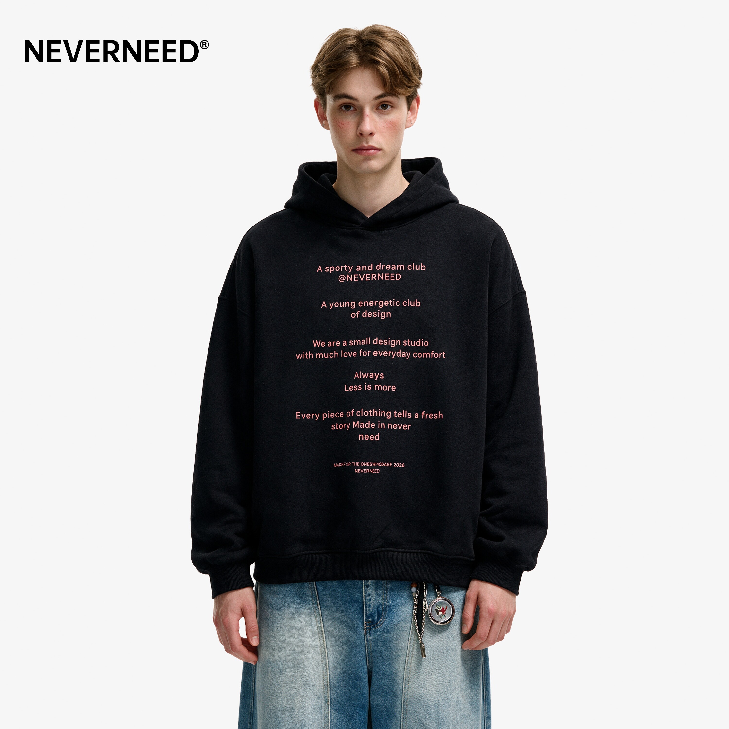 NEVERNEED复古字母印花连帽卫衣图片