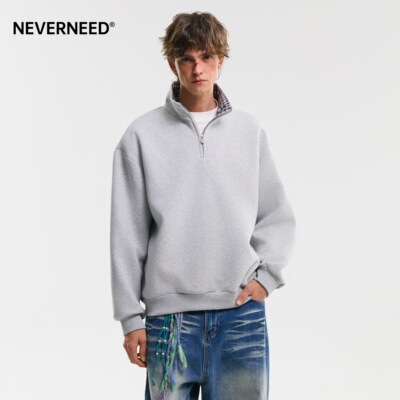 NEVERNEED400g重磅半拉链卫衣男