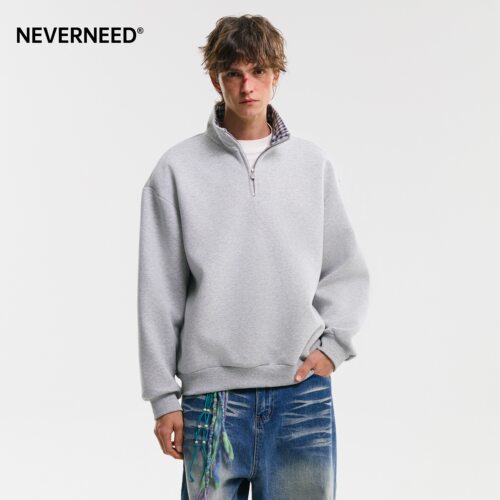 NEVERNEED400g重磅半拉链卫衣男