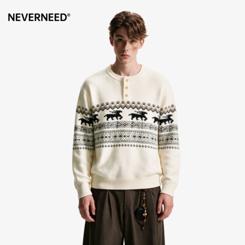 NEVERNEED费尔岛亨利领毛衣男女