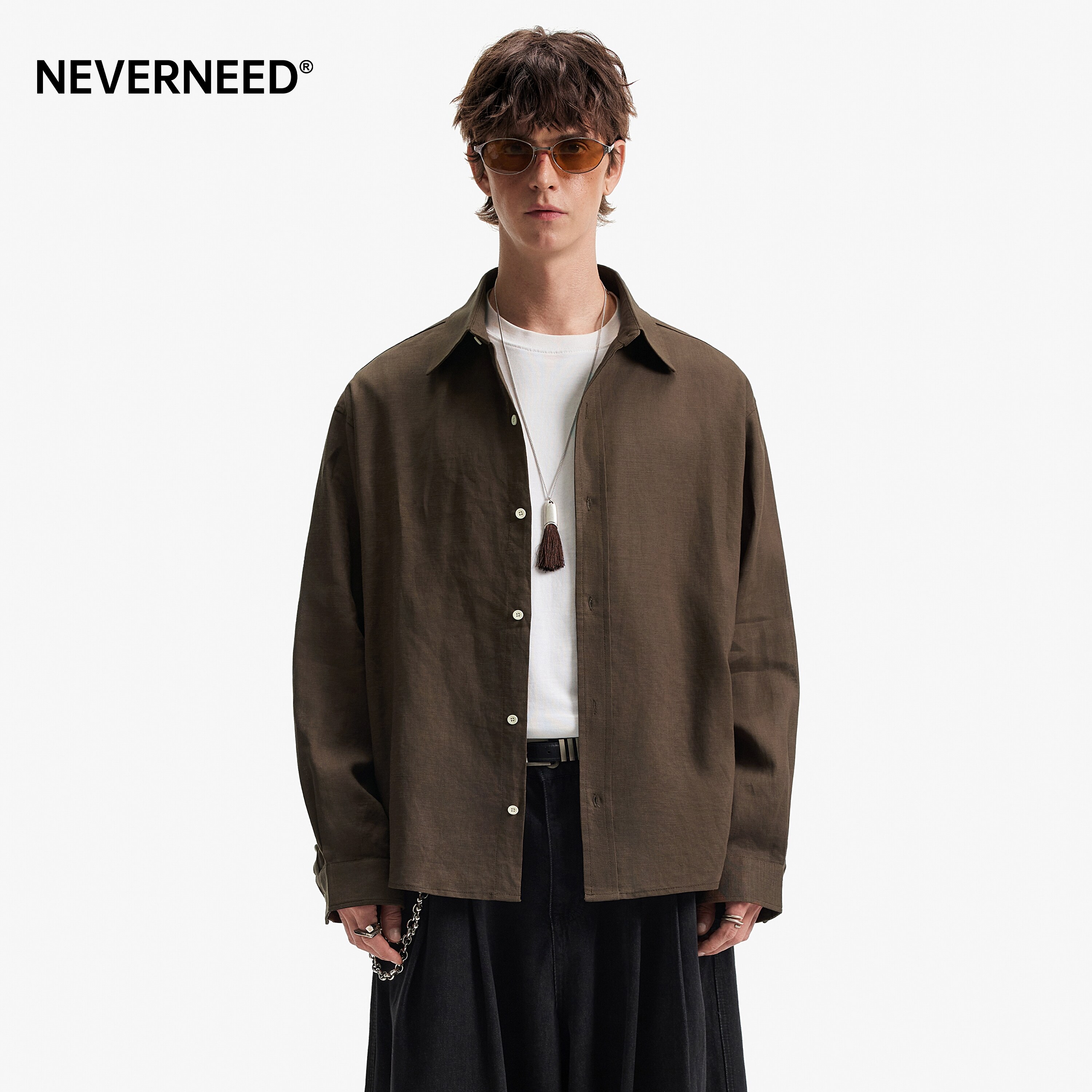 NEVERNEED天丝亚麻长袖衬衫男女图片