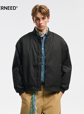 NEVERNEED飞行员夹克棉服男冬季美式复古保暖短款棒球领棉衣外套