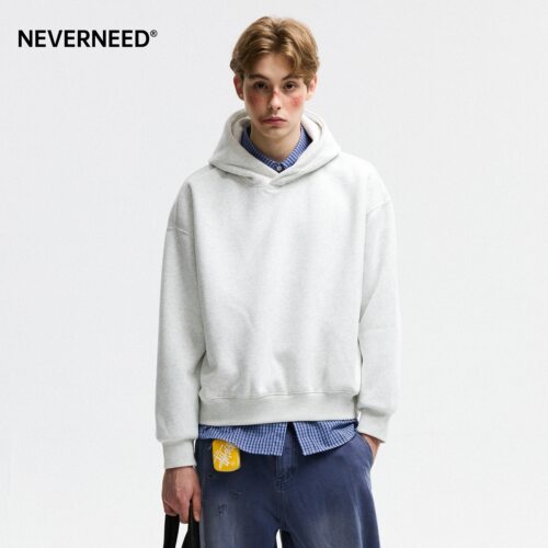 NEVERNEED重磅纯色连帽卫衣男