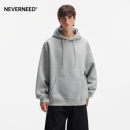 潮 纯色复古情侣套头帽衫 NEVERNEED纯色重磅连帽卫衣男女秋季 美式