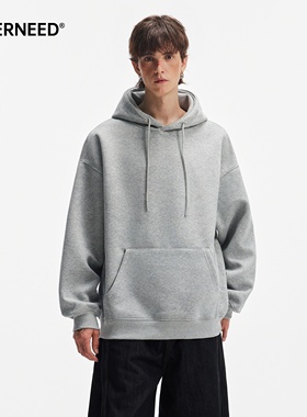 NEVERNEED纯色重磅连帽卫衣男女秋季美式纯色复古情侣套头帽衫潮
