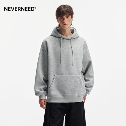 NEVERNEED纯色重磅连帽卫衣男