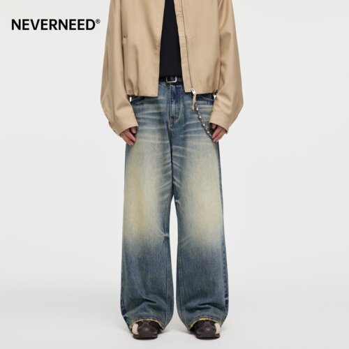 NEVERNEED水洗直筒牛仔裤男女