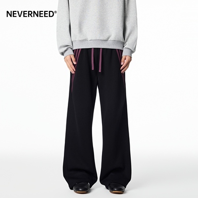 NEVERNEED三条杠撞色休闲卫裤男