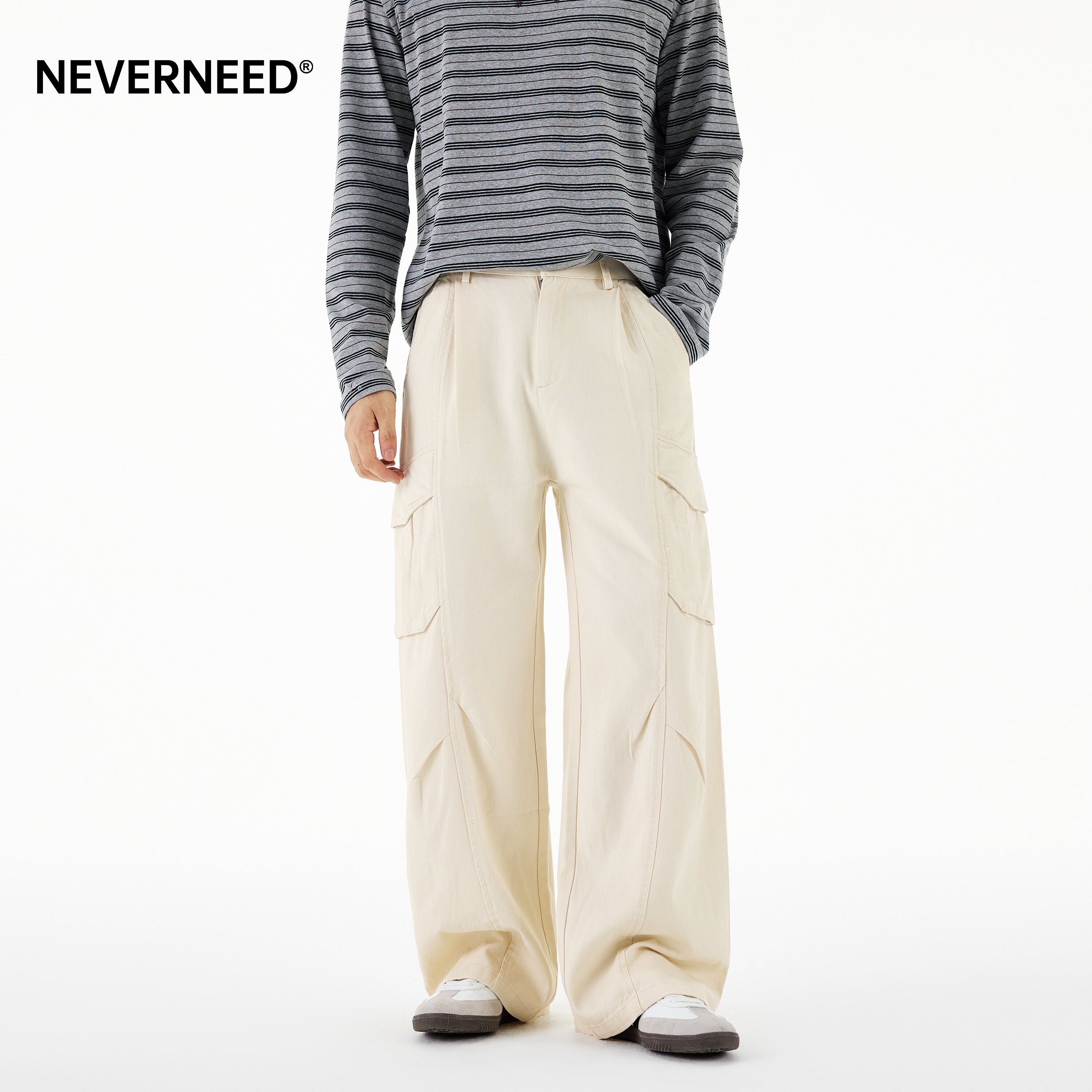NEVERNEED褶皱直筒休闲裤男女秋图片