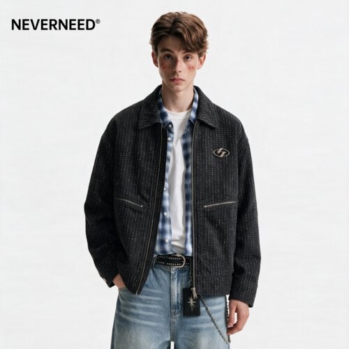 NEVERNEED针花翻领休闲夹克男女