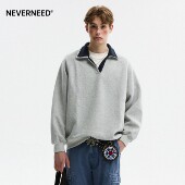 休闲上衣 潮牌插肩袖 NEVERNEED假两件撞色POLO领卫衣男女秋季 美式