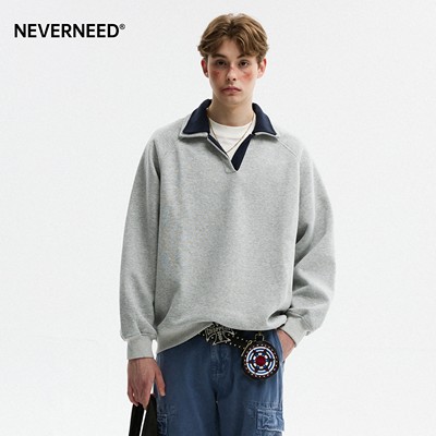 NEVERNEED撞色POLO领卫衣男女