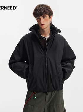 NEVERNEED纯色短款立领棉衣男女冬季美式cleanfit情侣装保暖外套