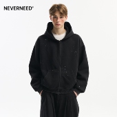 cleanfit双拉链外套 美式 NEVERNEED泼墨水洗连帽开衫 卫衣男女春季