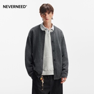 绵羊毛慵懒风情侣针织衫 NEVERNEED短款 美式 毛衣男女秋季 外套 开衫