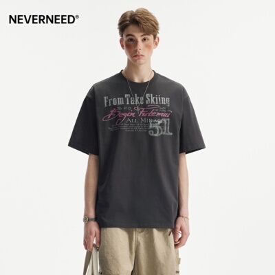 NEVERNEED美式印花宽松短袖T恤