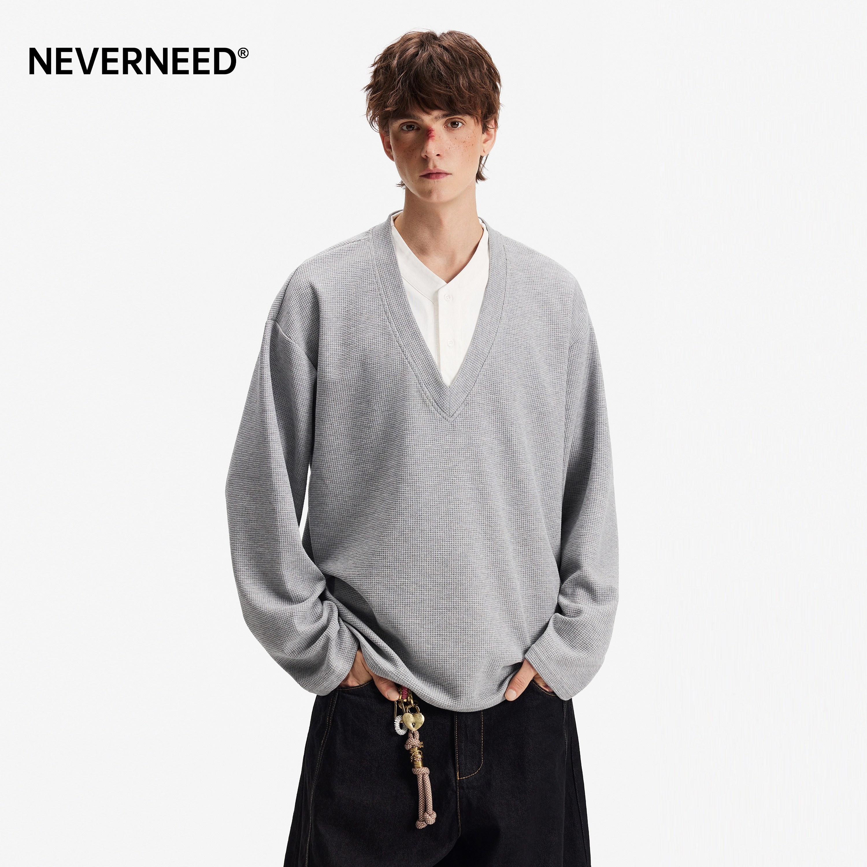 NEVERNEED华夫格长袖T恤卫衣男女图片