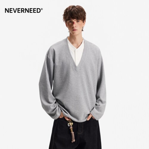 NEVERNEED华夫格长袖T恤卫衣男女
