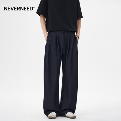 NEVERNEED竹节肌理感弯刀休闲裤