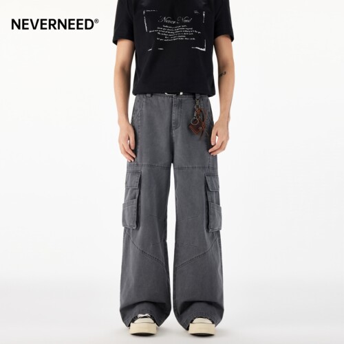 NEVERNEED拼接解构直筒休闲裤男