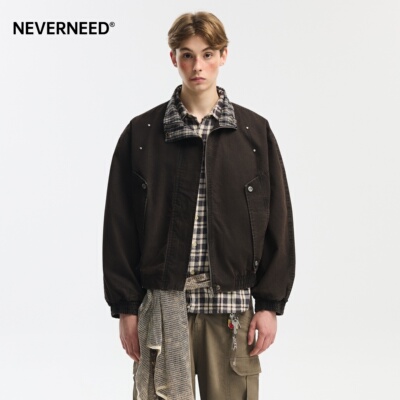 NEVERNEED美式复古短款夹克男
