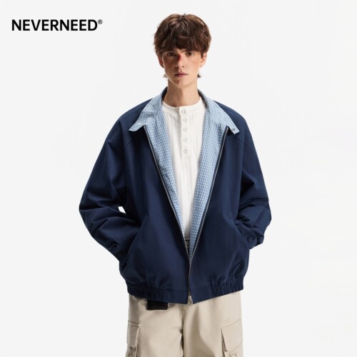 NEVERNEED拼接格纹夹克男女