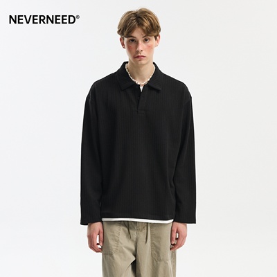 NEVERNEED假两件polo领T恤男