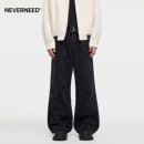 复古黑色vibe微喇休闲裤 男美式 牛仔裤 NEVERNEED解构铆钉伐木工装