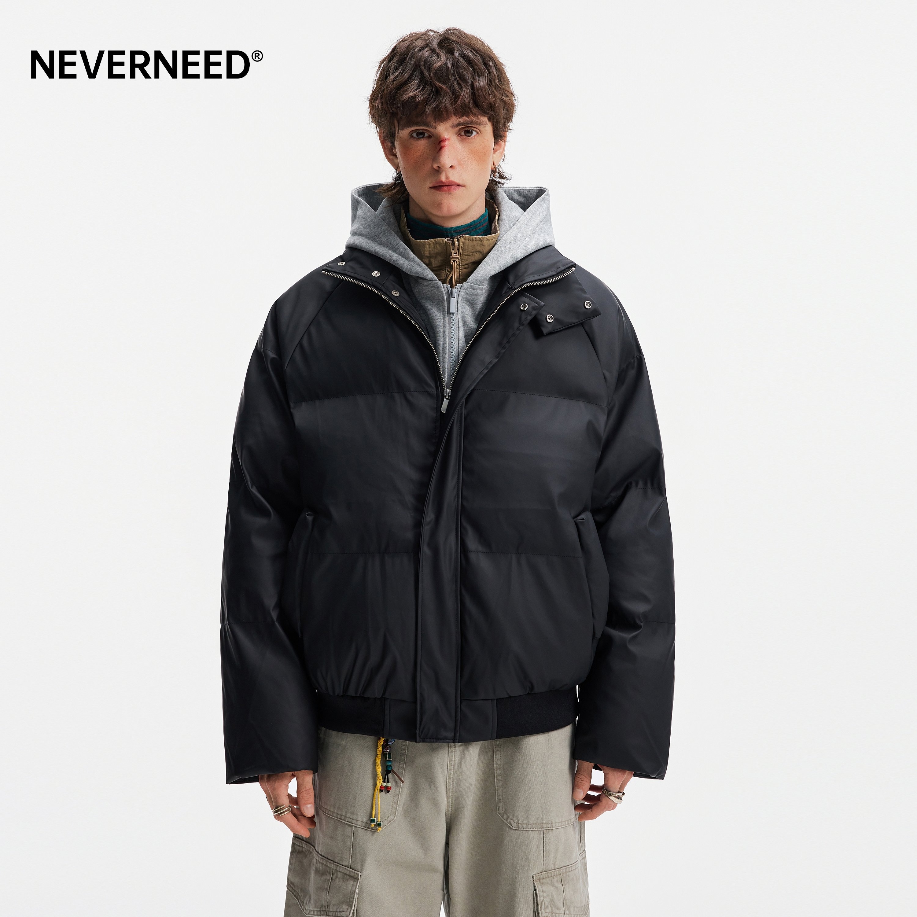 NEVERNEED假两件连帽棉衣男女秋冬季美式复古简约保暖棉服外套潮,男装,棉衣,淘宝优惠券,粉丝福利购,淘宝优惠卷