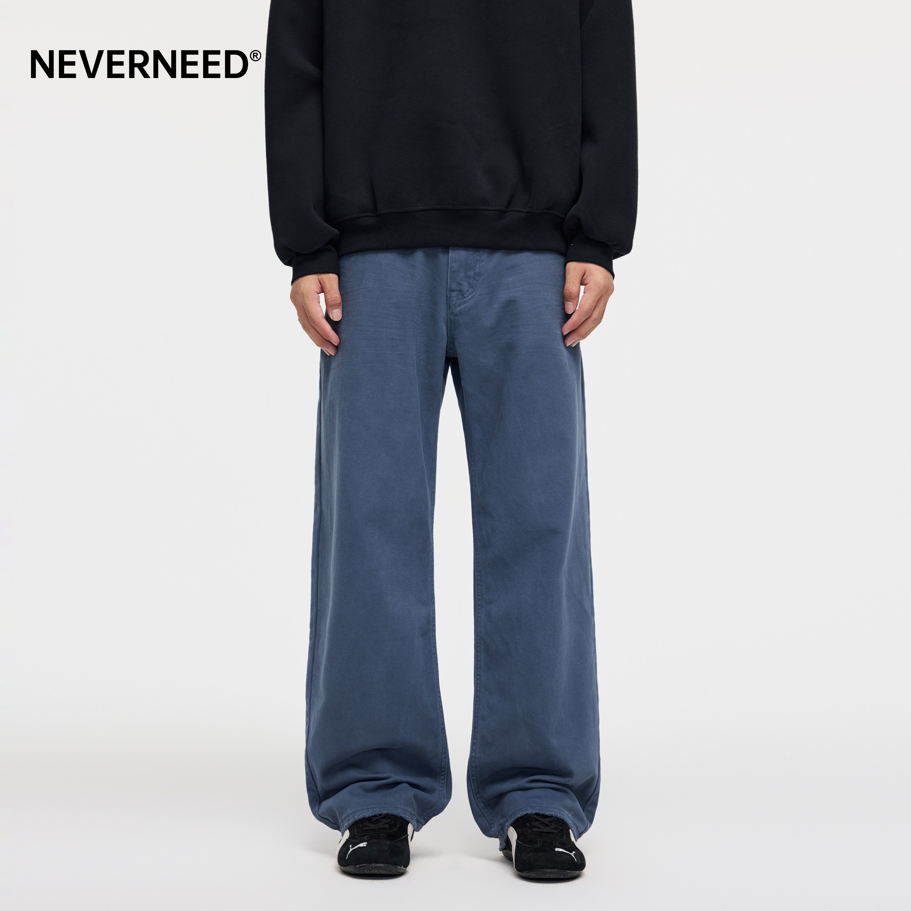 NEVERNEED纯棉水洗直筒牛仔裤男图片