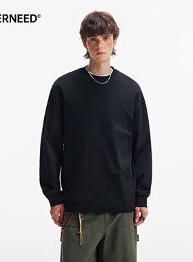 NEVERNEED黑色长袖T恤男女秋季美式复古宽松情侣休闲内搭打底衫潮