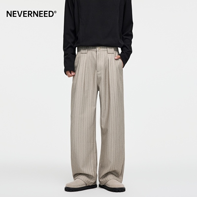 NEVERNEED条纹宽松休闲西装裤男