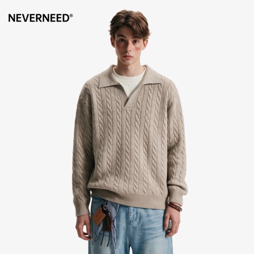NEVERNEED含绵羊毛假两件毛衣男