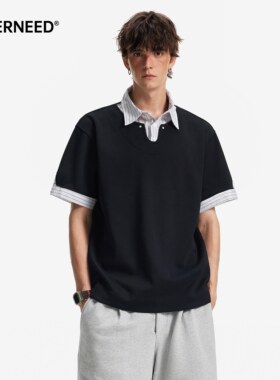 NEVERNEED假两件POLO衫短袖T恤男