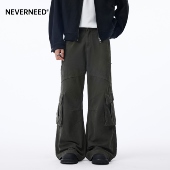长裤 NEVERNEED宽松直筒纯棉休闲裤 美式 多口袋微喇工装 男女款 秋季