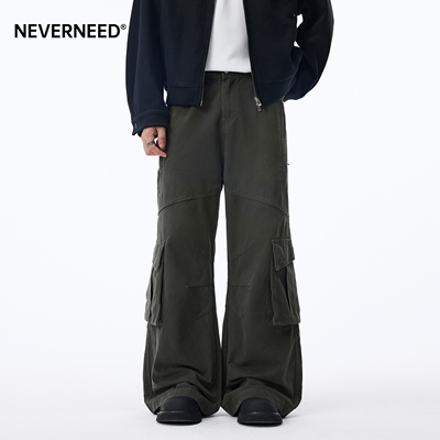 NEVERNEED宽松直筒工装裤男女
