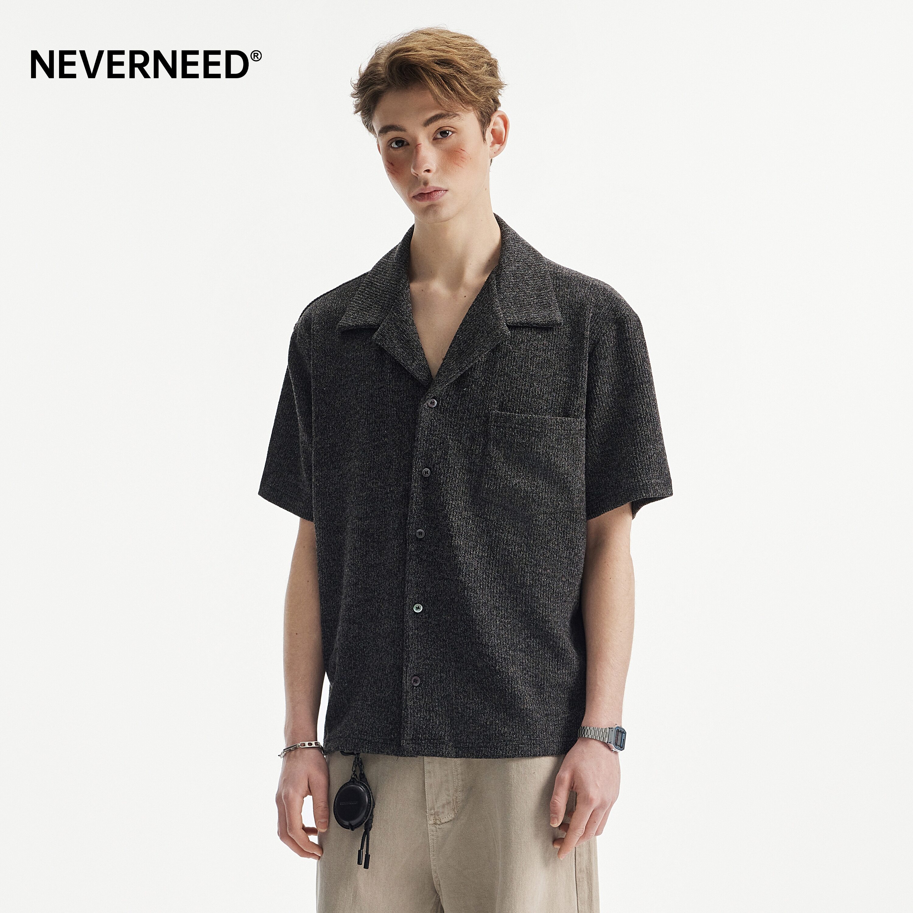 NEVERNEED老钱风古巴领衬衫男女图片