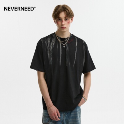 NEVERNEED230g重磅刺绣短袖T恤男