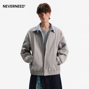 NEVERNEED美式cleanfit条纹翻领夹克男女春季复古情侣双面穿外套