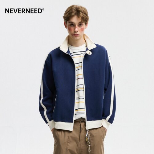 NEVERNEED拼接撞色开衫卫衣男女