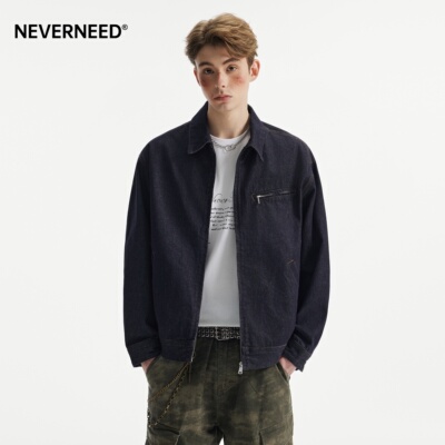 NEVERNEED原色翻领牛仔外套男女春季美式复古情侣休闲工装夹克潮